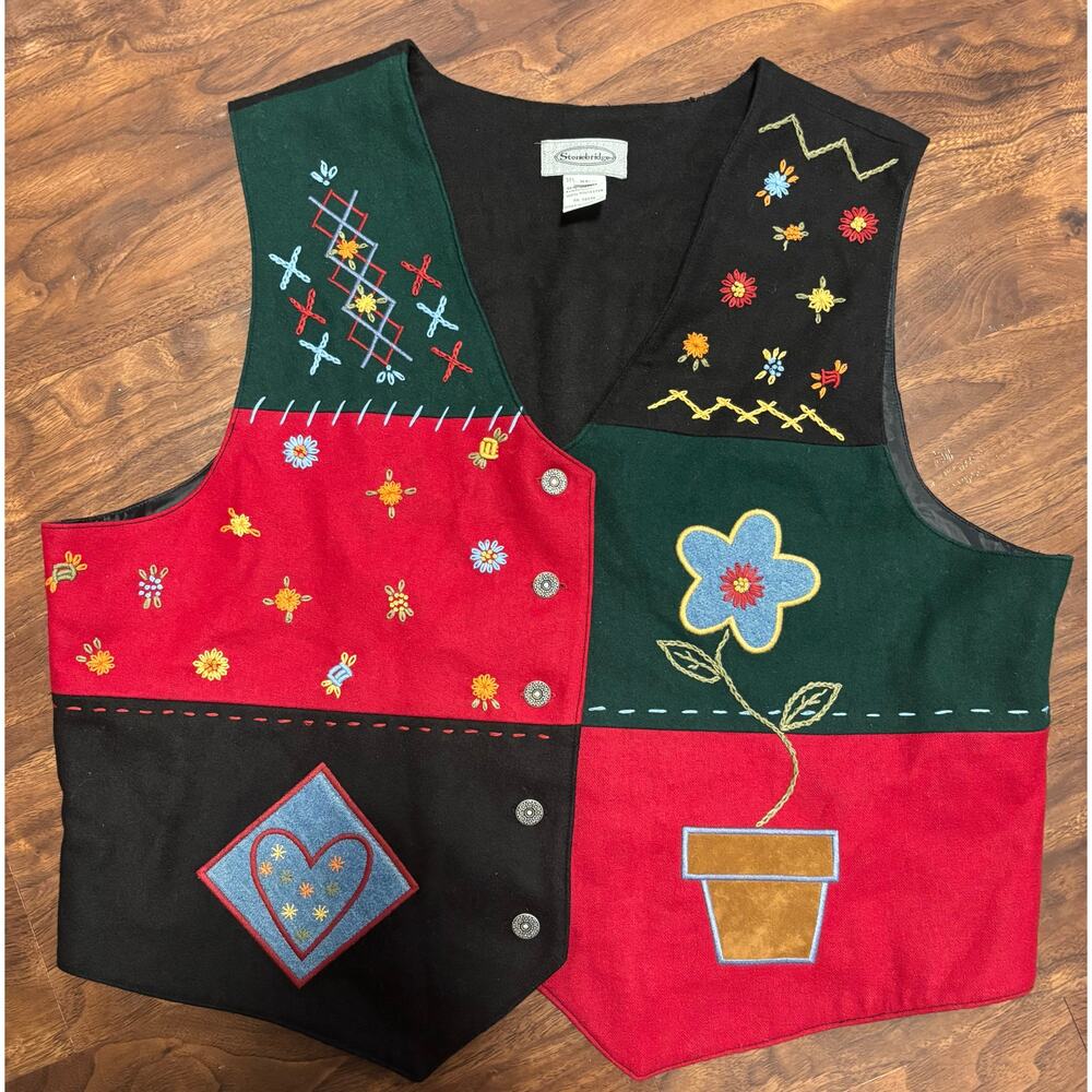 Womens‎ XL VTG Stonebridge Colorblock Embroidered Floral Vest